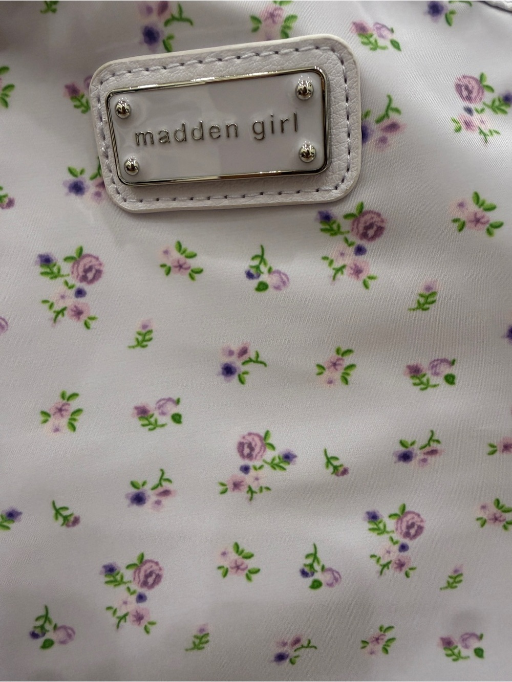 RARE & hard find Madden Girl Purple Bow Striped/Ditsy Dome Backpack with/ Charms - Picture 4 of 10